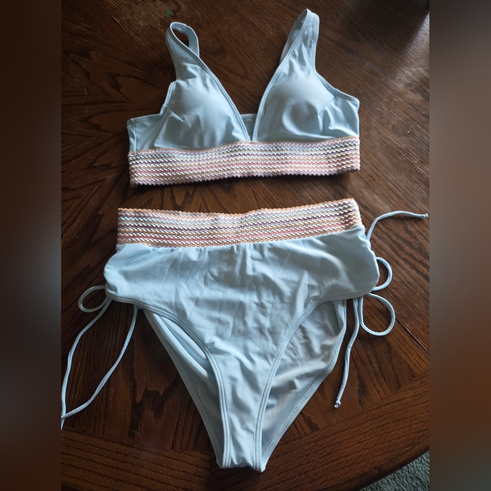 Light Blue Bikini with Pink Accents